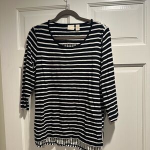 Chico's Black and White Striped Long Sleeve Top